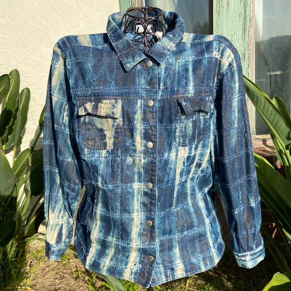 Chico’s Design Denim Jean Checkered Jacket Button-up